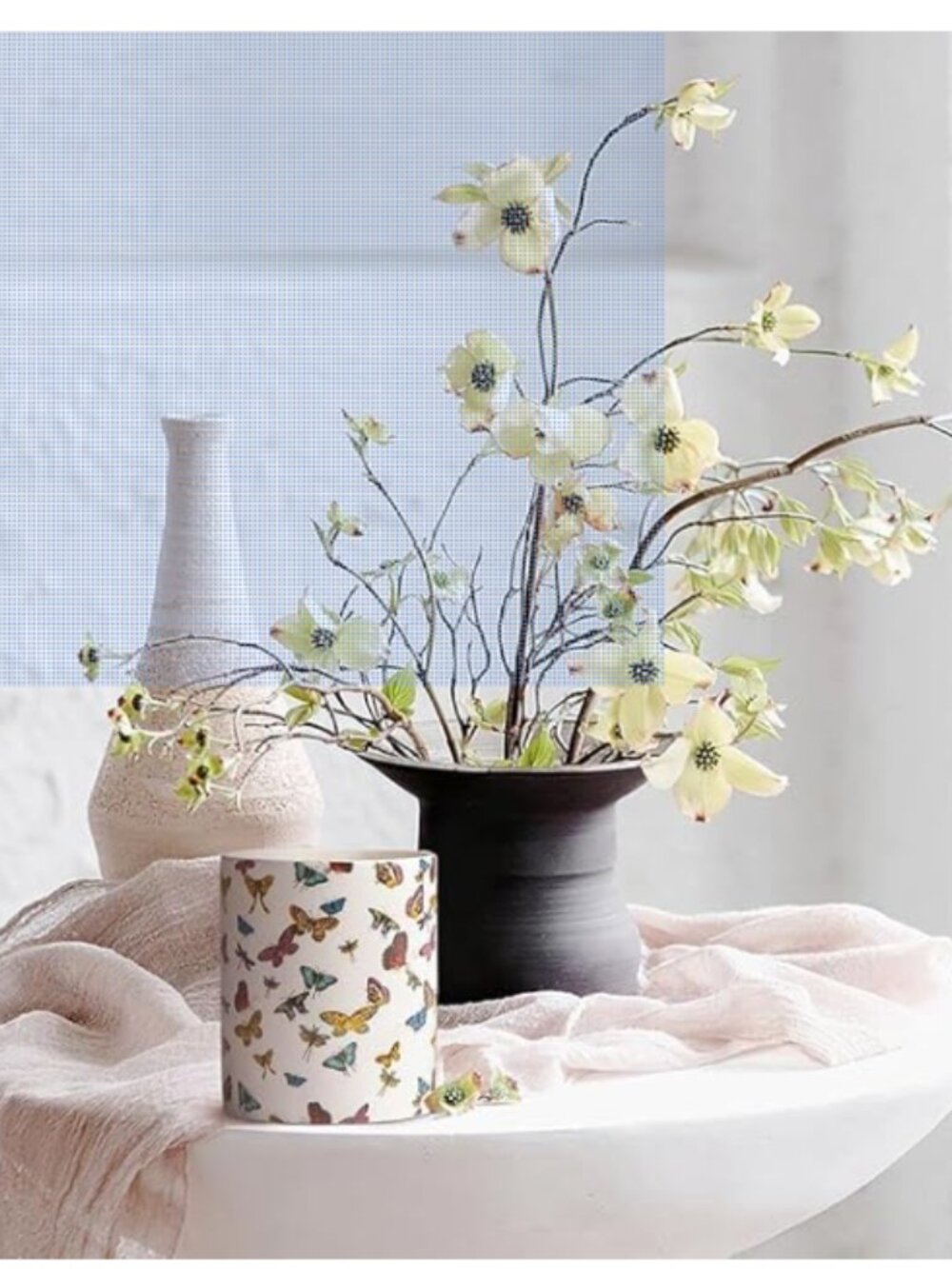 nib Seraphine Butterfly Candle Jar in White with Multicolor Butterflies